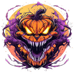 Haunting Halloween Pumpkin Monster Tee Illustration