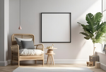 mockup frame on wall, minimal place, living room, wall art