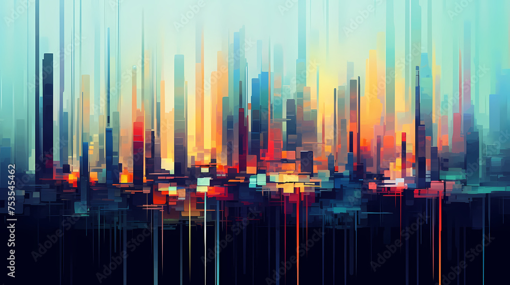 Wall mural abstract colorful city background, digital glitch art