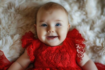 AdorabAdorable Baby Girl in a Red Dress Posing for a Photo.le little girl posing in background. Fictional Character Created by Generative AI.