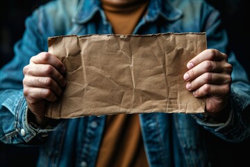 A person's hands firmly holding a crumpled brown paper, emphasizing concepts of frustration or rejection