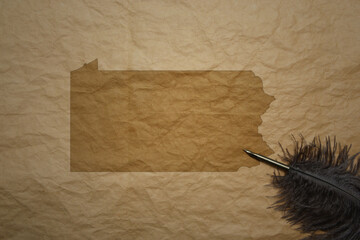 map of pennsylvania state on a old paper background with old pen