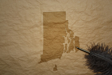 map of rhode island state on a old paper background with old pen