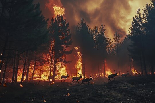 animals run away from a burning field