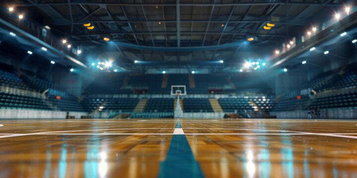 empty basketball court with shiny floor Generative AI