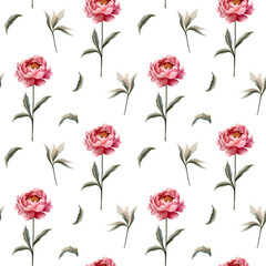 Seamless vector background with watercolor peonies. Watercolor botanical seamless pattern