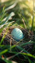 Ostereier in einem Nest im Gras,, Format optimal für Instagram Reel oder Story (AR 9:16)