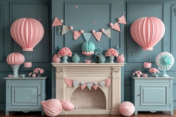 hot air balloon set up backdrop for baby professional photography