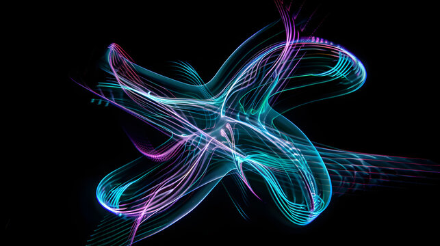 Abstract neon light trails starfish isotated on black background.