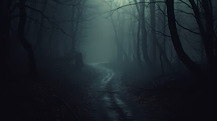 Mysterious dark forest at night