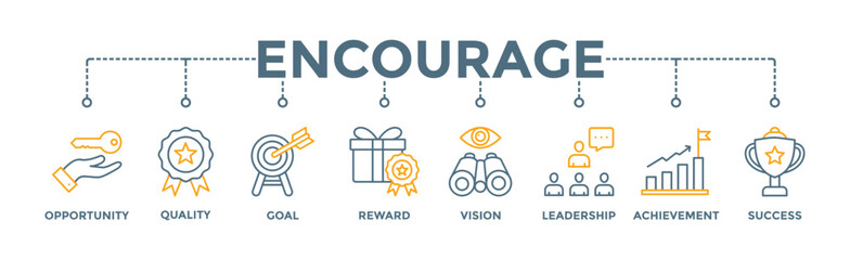 Encourage banner web icon illustration concept with icon of opportunity, quality, goal, reward, vision, leadership, achievement, success