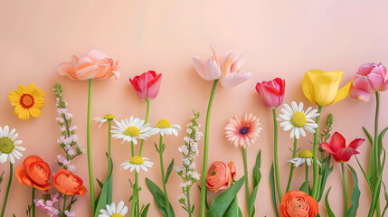 beautiful spring flowers on paper background ,