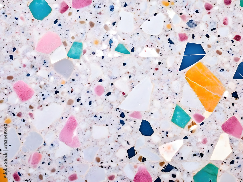Poster terrazzo-tile-with-a-marble-pattern-featuring-a-multicolored-and-textured-stone-surface-captured
