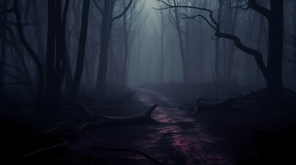 Obraz premium Mysterious dark forest at night