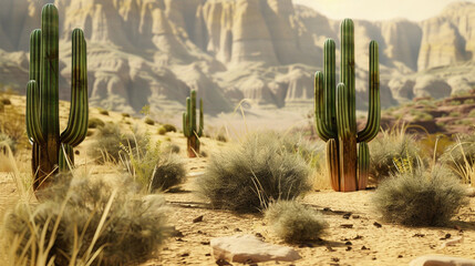 landscape of cactus in the desert	 - obrazy, fototapety, plakaty