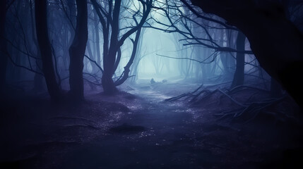 Mysterious dark forest at night - obrazy, fototapety, plakaty