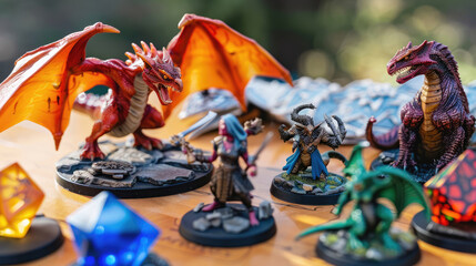 DND figures with various characters and fantasy creatures.