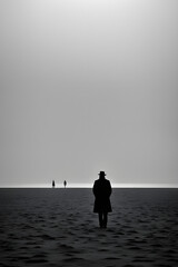 minimalist concept of solitude, silhouette of a man standing outside
