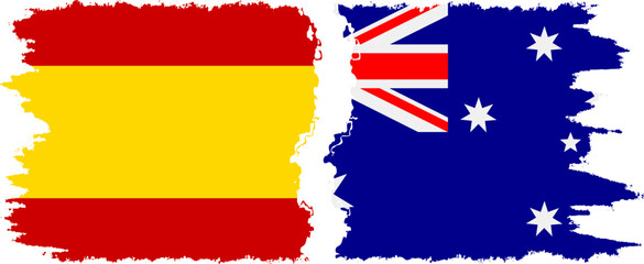 Australia and Spain grunge flags connection vector