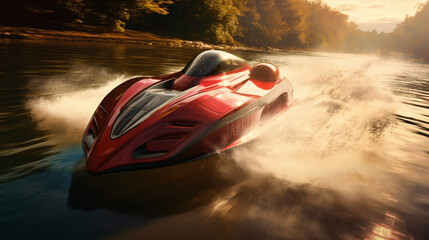 Electric powered speedboats race water sports - obrazy, fototapety, plakaty