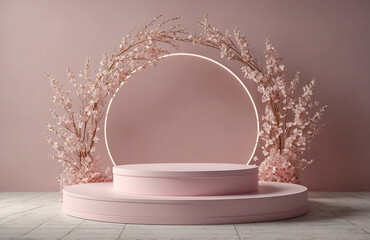 ping round table podium stage with flowers