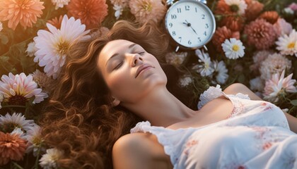 A woman is lying on a blanket, world sleep day relaxation scenes, peaceful sleep environments, tranquil night atmosphere