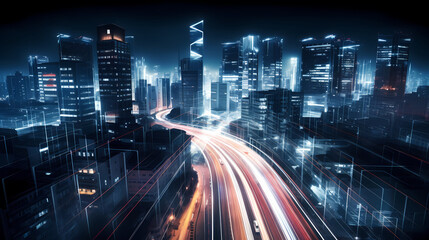 Fototapeta premium Smart city, background holographic model