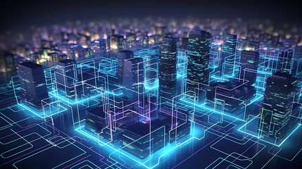 Fototapeta na wymiar Smart city, background holographic model