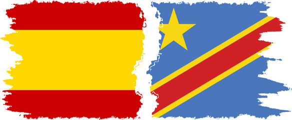 Congo - Kinshasa and Spain grunge flags connection vector