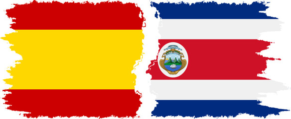 Costa Rica and Spain grunge flags connection vector