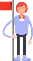Woman Character Holding Flag Pole
