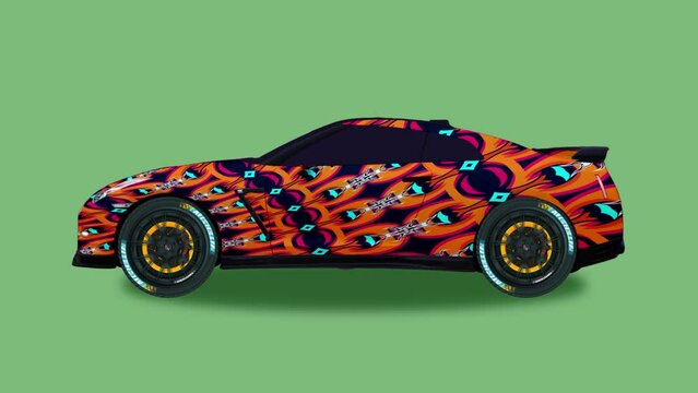 Flat design cartoon Patterned Car running on green screen background, stock video graphic source. Looped animation. 4K resolution of stock videos
