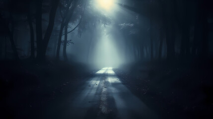 Obraz premium Foggy dark forest path scary melancholy background