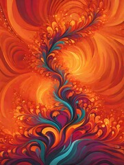 Abstract Artwork Capturing the Dance of Fire through Defined Swirls and Waves, Generative AI
