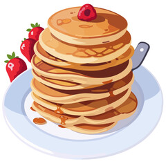 Plate with a stack of homemade pancaces with syrup | Dessert, meal or breakfast | Menu for your restaurant