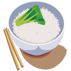 Bowl of rice with chopsticks as vector illustration | Perfect for asian chinese japanese thai cuisine menu card