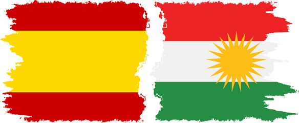 Kurdistan and Spain grunge flags connection vector
