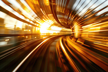 Fototapeta na wymiar Fast moving through a futuristic tunnel, strong motion blur. Created with Generative AI technology.