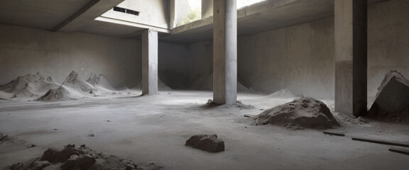An interesting and visually descriptive concrete surface, covered in layers of dust and debris