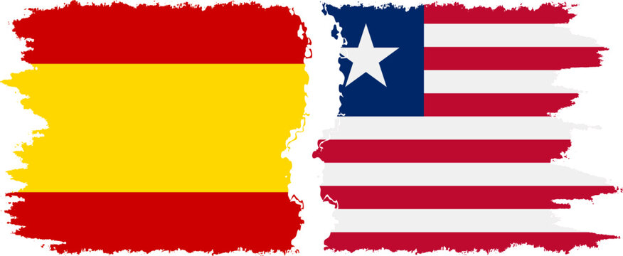 Liberia and Spain grunge flags connection vector