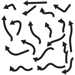 Hand drawn arrows collection Set simple flat arrows isolated on white background. Arrow mark icons and arrow paint. Hand drawn arrow  vector