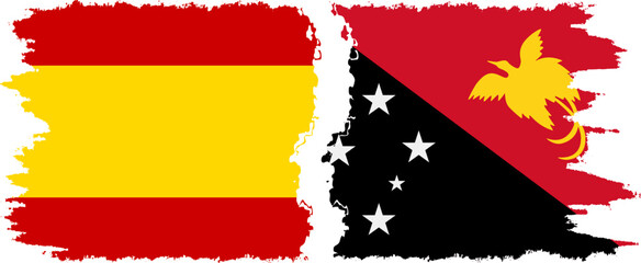 Papua New Guinea and Spain grunge flags connection vector