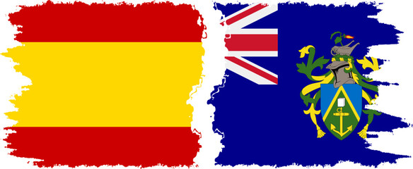 Pitcairn Islands and Spain grunge flags connection vector