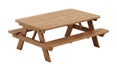 Wooden picnic table isolated on transparent background. 3D illustration