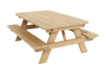 Wooden picnic table isolated on transparent background. 3D illustration
