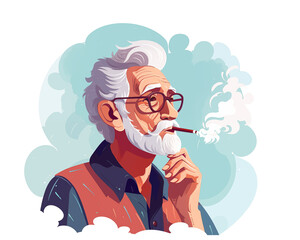 Thoughtful senior gentleman with cigarette,  World No Tobacco Day Concept, anti smoking, no smoking, lungs health care - obrazy, fototapety, plakaty