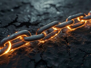 A chain delicately splitting into two glowing paths visual metaphor for a chain split - obrazy, fototapety, plakaty