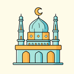 Obraz premium Modern line art Islamic Mosque building, clear background, Modern Mosque icon illustration. Ramadan mosque. Mosque conceptual design idea.