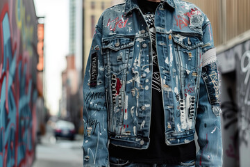 
custom denim jacket with patches and embroidery. grunge grandpacore