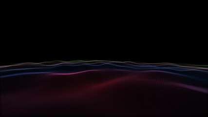 Dark colourful dotted waves isolated on black illustration background. - 753557697